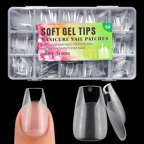 Vista 11 de 360 puntas de uñas cortas de almendra, puntas de uñas postizas cortas en forma de almendra, puntas de uñas acrílicas transparentes a presión, puntas