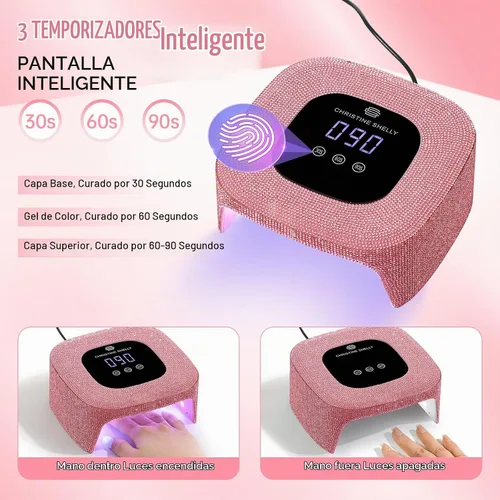 Vista 5 de 48W UV LED Nail Lamp Mini Nail Dryer for Gel Polish Pink Diamond