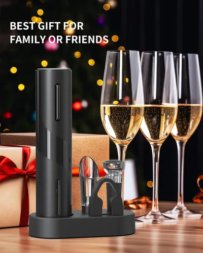 Vista 5 de Juego de abridor eléctrico de botellas de vino CIRCLE JOY - Sacacorchos recargable inalámbrico, juego de regalo con base de carga, cortador de papel