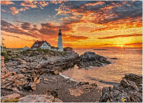 Vista 7 de MyPuzzle Portland Lighthouse At Sunrise in New England Maine USA - Rompecabezas prémium de 100 piezas para adultos