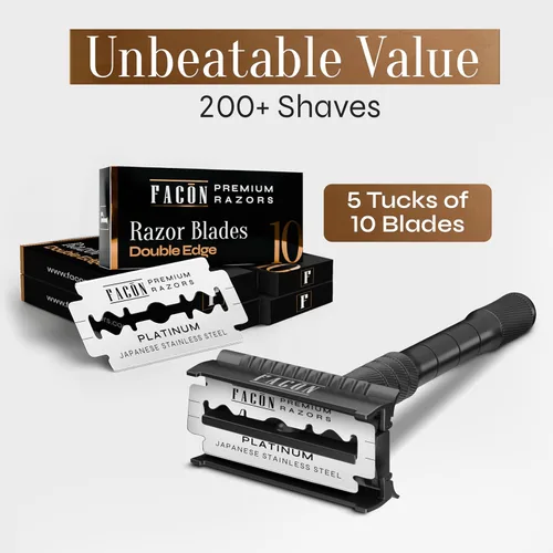 Vista 5 de Maquinilla de afeitar de doble filo Facón para hombres y mujeres - Maquinilla de afeitar abierta de acero inoxidable Butterfly con 50 cuchillas