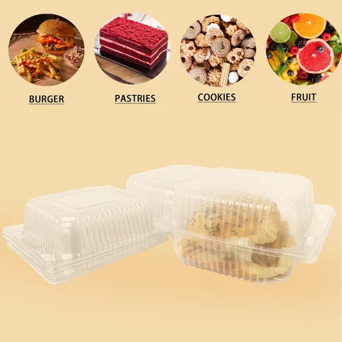 Vista 3 de Paquete de 200 recipientes de plástico transparente con bisagras con tapas, recipiente cuadrado desechable de plástico para llevar, recipientes