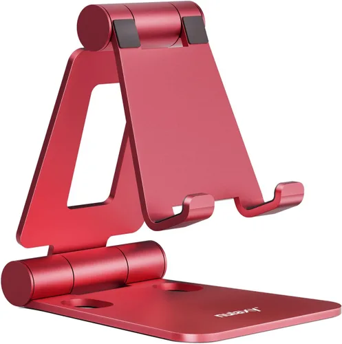 Vista 11 de Nulaxy Soporte plegable doble para teléfono celular, totalmente ajustable, plegable, soporte para teléfono de escritorio, base compatible con iPhone