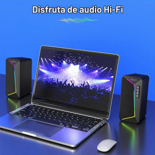Vista 7 de Jeecoo Altavoces de computadora Bluetooth M30, altavoces RGB para juegos de PC para escritorio con sonido estéreo nítido, modos LED dinámicos