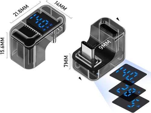 Vista 6 de Jadebones Paquete de 2 adaptadores USB C con pantalla digital, conector USB-C macho a hembra de 180 grados de 140 W para interruptor, iPhone 16/15