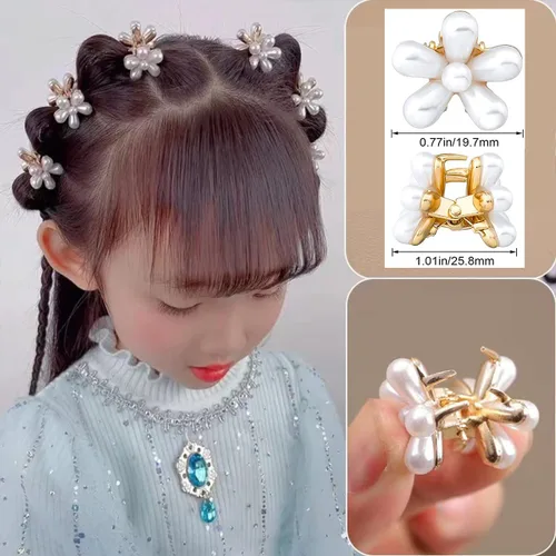 Vista 5 de 10 pinzas pequeñas de perlas para el cabello para mujeres y niñas, diseño de garra de flor de perla, accesorios decorativos para el cabello