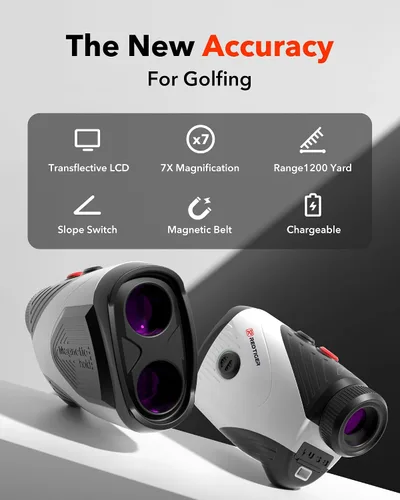 Vista 2 de REDTIGER - Telémetro de golf con pendiente de encendido/apagado, aumento 7X 1200 yardas Candado de asta de bandera con vibración, IP54 resistente