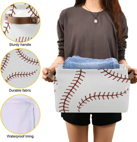 Vista 7 de AUUXVA Cesta de almacenamiento de béisbol, caja de almacenamiento grande con asas, cesta de regalo de Pascua, ideal para bebés y niños, decoración