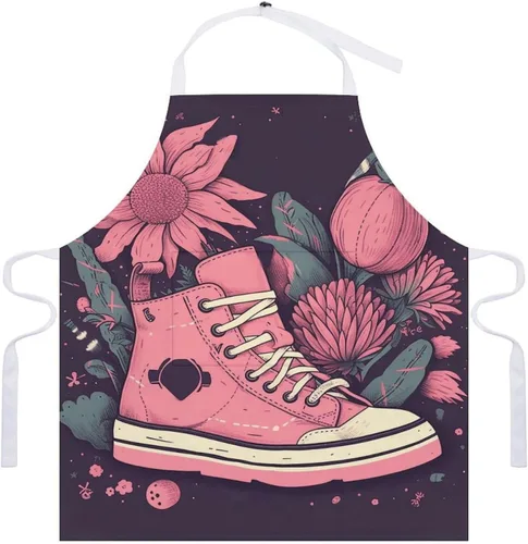 Vista 7 de MUSM Apron for Adults - 27.6 X 31.5 Inch, Heavy-Duty Polyester Aprons with Two Large Pockets, Waterproof Peach Shoes Kitchen Apron for Cooking