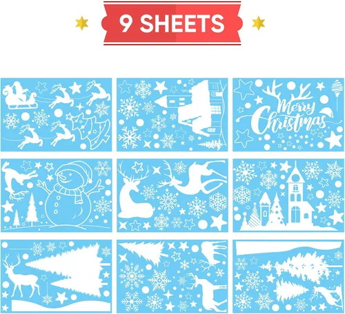 Vista 2 de 148 piezas de calcomanías adheribles navideñas con diseño de copo de nieve para ventana, decoraciones navideñas para ventana