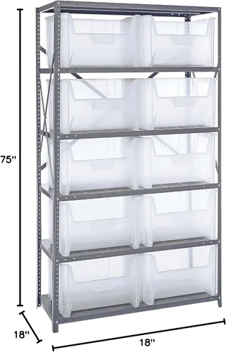 Vista 523 de Quantum QSBU-245BK Heavy Duty Shelving Unit with (7) Shelves and (24) QUS245 Black Bins for Garage Warehouse Storage Distribution 400 lb Load