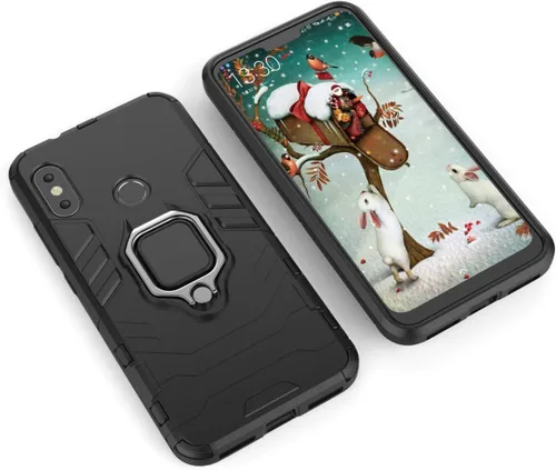 Vista 3 de Compatible con Mi A2 Lite, soporte de anillo de metal a prueba de golpes (funciona con soporte magnético para automóvil), cubierta resistente