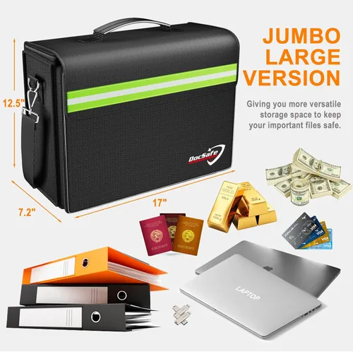 Vista 6 de DocSafe Bolsa de documentos grande ignífuga y resistente al agua de 5200°F con múltiples bolsillos, organizador de almacenamiento de archivos de 17