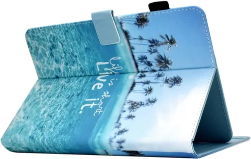 Vista 6 de Funda universal para tablet Android de 10 10.1 pulgadas para iPad, funda con soporte de visión multiángulo, funda protectora de piel sintética Playa
