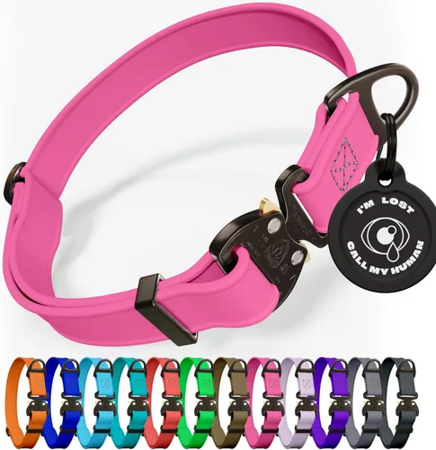 Vista 10 de Biothane - Collar de perro con hebilla de cobra, fabricado en Estados Unidos, etiqueta de identificación con código QR incluida, collares de perro