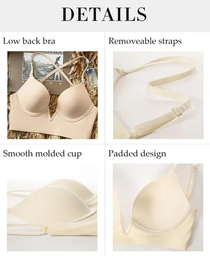 Vista 4 de Brasier de espalda baja para vestido sin espalda, brasier push up, sujetadores de escote en V profundo para mujer