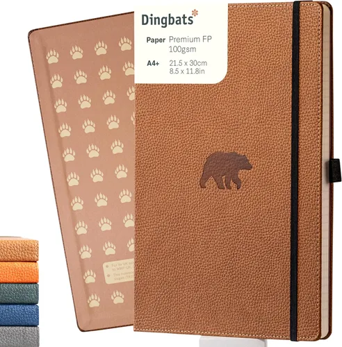 Vista 9 de Dingbats - Cuaderno extra grande con puntos de vida silvestre, ballena azul, A4, cuaderno de tapa dura, piel sintética, papel perforado, crema a