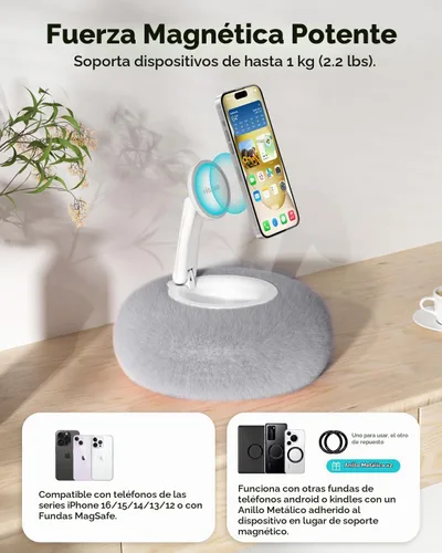 Vista 5 de Viozon Soporte de teléfono para cama, soporte de almohada magnético, compatible con teléfono/Kindle de 4-7" con almacenamiento pequeño, base