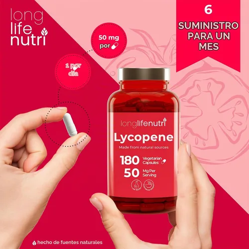 Vista 5 de LongLifeNutri Licopeno 50 mg, extracto de tomate natural, 180 cápsulas vegetales