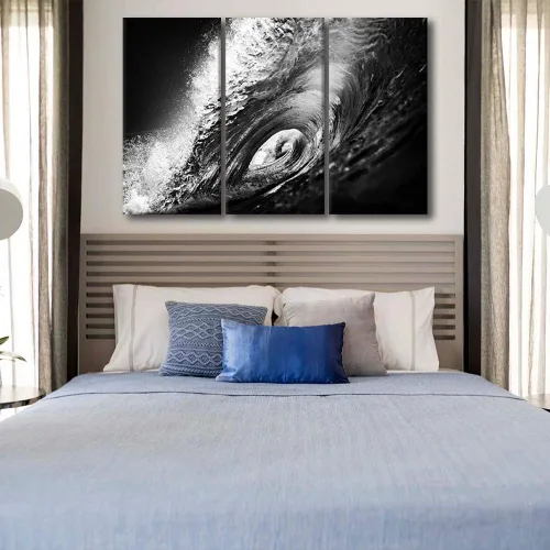 Vista 2 de Impresión fotográfica de paisajes oceánicos en blanco y negro, obra de arte en lienzo de paisaje marino, estirado y enmarcado, lienzo de ojo