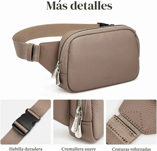 Vista 6 de S-ZONE - Riñonera de cuero para mujer con bloqueo RFID, bolsa de cinturón de cintura, bolso cruzado, Caqui, Moda