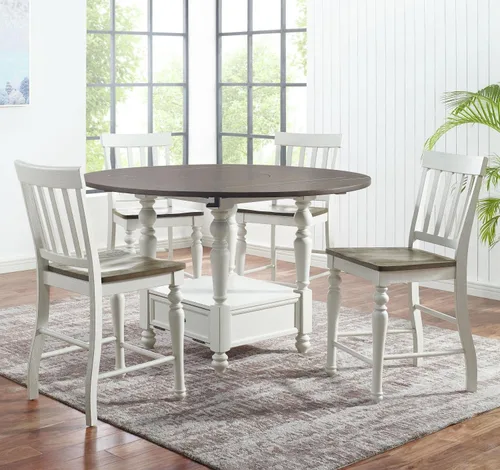 Vista 4 de Steve Silver Furniture Joanna - Juego de comedor redondo de 9 piezas, diseño de casa de campo, mesa redonda de 42 pulgadas con 8 sillas de encimera
