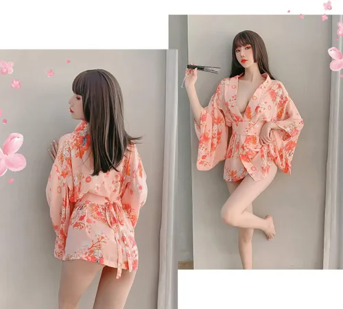 Vista 3 de Bata tradicional japonesa estilo kimono para mujer, disfraz de Yukata, pijama sexy para cosplay