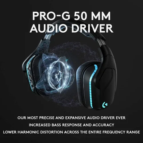 Vista 6 de Logitech G935 - Auriculares inalámbricos DTS X 7.1 Surround Sound LIGHTSYNC RGB para PC, color negro y azul