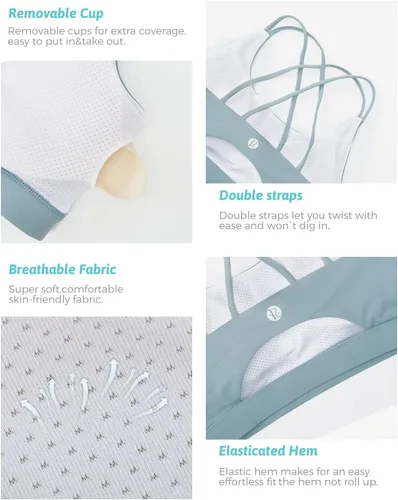 Vista 185 de Brasieres deportivos para mujer, con relleno, tipo camiseta sin mangas, sexis, con espalda cruzada, de alto impacto, largos, ideales para practicar