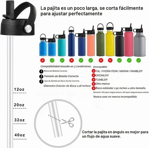 Vista 4 de Tapa de popote para botellas Hydroflask de 32/40 onzas, tapa de repuesto sin BPA con mango flexible, paquete de 2 tapas para sorbos Hydro Flask
