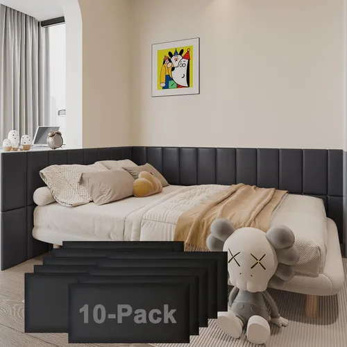 Vista 9 de YU LI 3DH 3D Almohadillas de pared anticolisión para niños, autoadhesivas, 4 piezas, paneles de cabecero en negro para pared, cabecero despegar