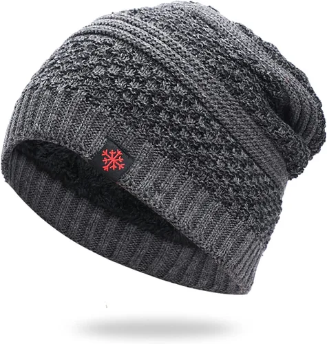 Vista 2 de Unisex Winter Knit Beanie Hat Thermal Thick Fleece Lined Snow Skull Cap for Men and Women