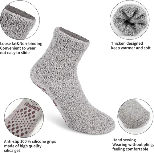 Vista 4 de NOVAYARD Calcetines antideslizantes de agarre mullido, cálidos, esponjosos, acogedores, calcetines de hospital de invierno para hombres y mujeres, 4
