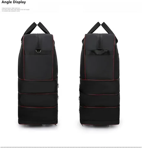 Vista 5 de Bolsa de viaje Oxford expandible extra grande con ruedas, impermeable, ligera, plegable, maleta, Azul, Equipaje extensible central rígido con ruedas