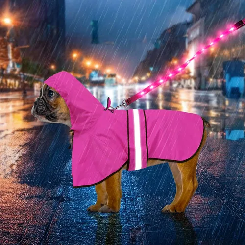 Vista 19 de Weesiber Chubasquero para perro, impermeable con agujero para correa, ropa de lluvia con capucha reflectante para cachorros, poncho para mascotas