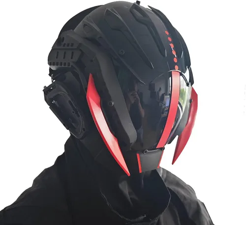 Vista 6 de KYEDAY Máscara punk cosplay para hombres, máscaras samuráis de cosplay, regalos para fiesta de Halloween, accesorios de festival de música