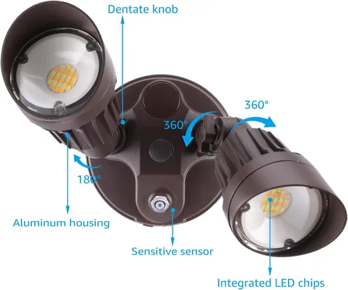 Vista 6 de Luces nocturnas reflectoras LED / Luces de seguridad LED para exteriores, LHSCT-20WR50PS-BRZ, 20.0watts, 120.00 volts