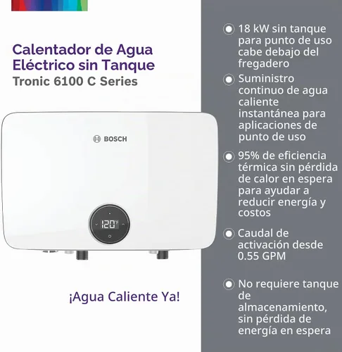Vista 2 de Bosch Thermotechnology Tronic 6100 - Calentador de agua eléctrico sin tanque, 18 kW, color blanco