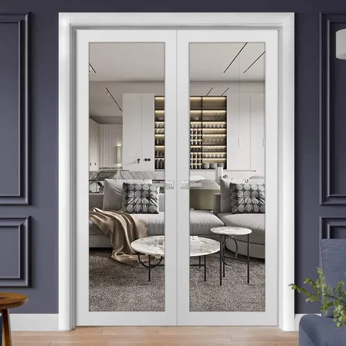 Vista 2 de SARTODOORS - Puertas dobles francesas sólidas de 36 x 84 pulgadas de vidrio transparente Lucia 2166 blanco mate Marcos de panel sólido de madera