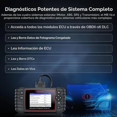 Vista 4 de iCarsoft MB V2.0 para escáner Mercedes Benz OBD2, herramienta de diagnóstico de sistema completo, 8 reinicios Auto VIN