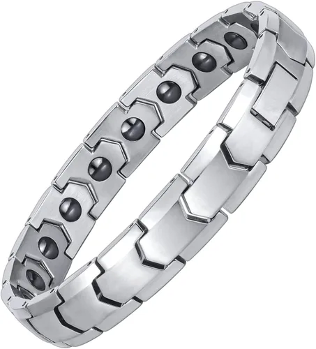 Vista 8 de Pulseras magnéticas de hematita para hombres y mujeres, acero inoxidable 316L, balance de energía, imanes de energía, pulsera de piedras de regalo