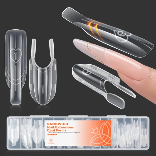 Vista 8 de MODELONES Gel de extensión de poli con forma de uñas duales, 120 unidades, uñas de ataúd transparentes, puntas de uñas de bailarina
