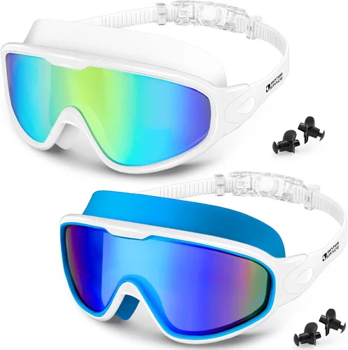 Vista 9 de Swim Goggles 2 Pack for Adult Men Women, Anti-fog UV Protection No Leak 180° Wide View Clear Vision Pool Goggles
