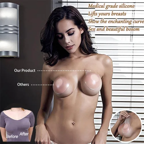 Vista 7 de 2 pares de fundas para pezones de elevación, sin tirantes, sin espalda, brasier adhesivo, reutilizable, cinta para levantamiento de senos