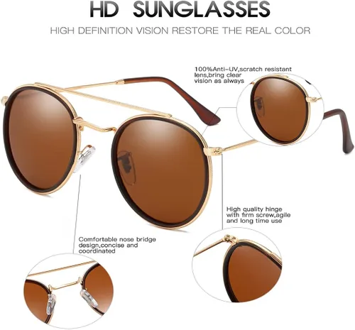 Vista 8 de ZLJSHIHOI -Gafas de sol polarizadas redondas para mujer - Gafas de sol unisex de doble puente