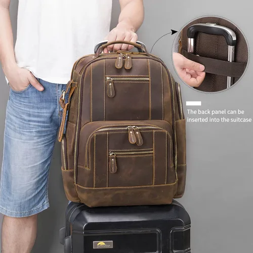 Vista 7 de BOSTANTEN Mochila de cuero para hombres 15.6 pulgadas mochila portátil vintage viaje oficina bolsa de hombro gran capacidad, Z-café claro, Mochilas