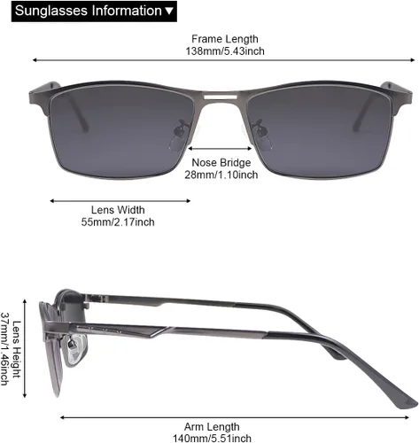 Vista 6 de Gafas de sol polarizadas para miopía, color gris, para hombres y mujeres, lentes de miopía con protección UV Negro