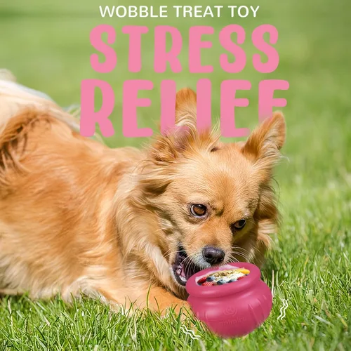 Vista 2 de Wobbly - Juguete de enriquecimiento para perros, cuenco congelado rellenable para mantener ocupados a los perros, juguete interactivo de larga Rosa