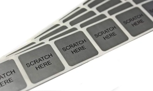 Vista 8 de My Scratch Offs Cuadrado plateado de 1 pulgada con etiquetas adhesivas para rascar "Scratch Here" - Paquete de 100 Ideal for raffle tickets, bingo