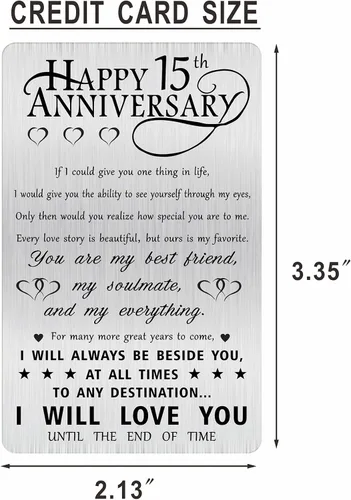 Vista 2 de Alotozo Tarjeta de regalo de 15 aniversario, feliz aniversario de boda de 15 años, tarjeta grabada para ella, hombres, él, esposa, esposo